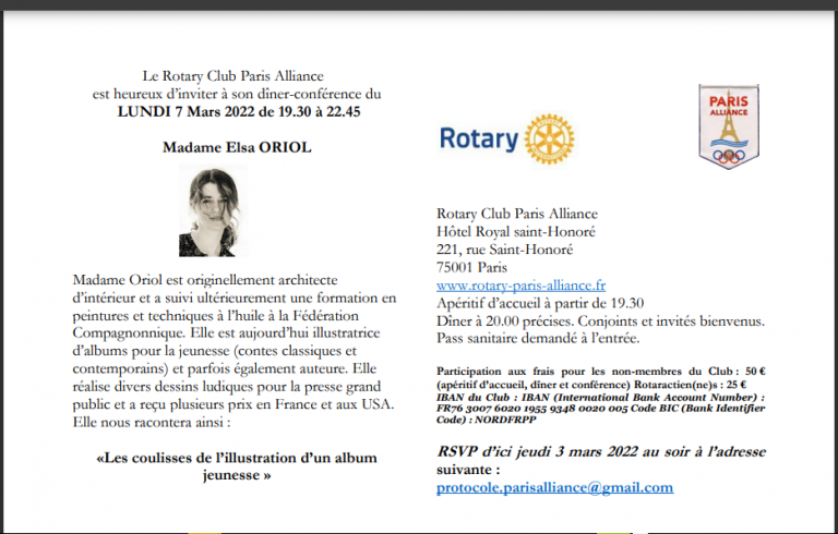 Dîner-conférence du lundi 7 Mars 2022