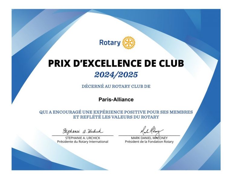 Distinction pour le Rotary Club Paris Alliance